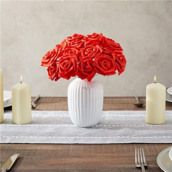 100 Pack Red Artificial Flowers Bulk Stemless Fake Foam Roses for Wedding Decor - Picture 5 of 6